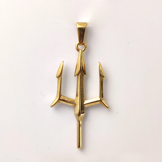Poseidon Trident Necklace Stainless Steel 18K Gold Plated Aquaman Greek Mythology Pendant Jewelry Gift for Men