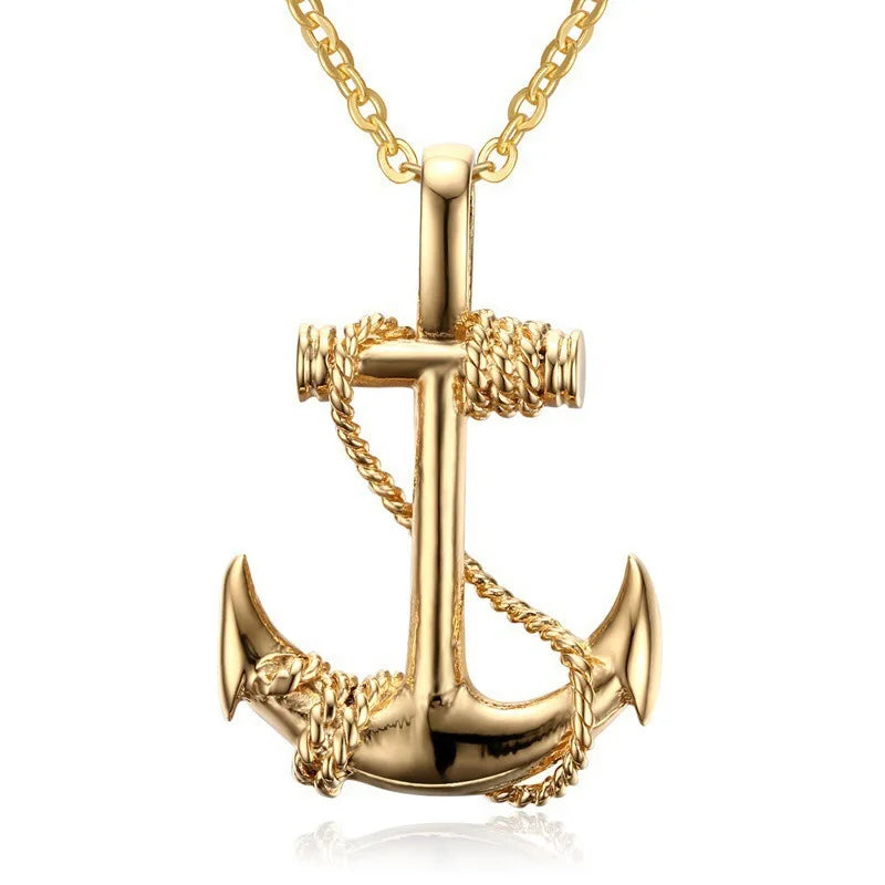 Explosive Titanium Steel Anchor Pendant Necklace Trend Men's Personality Retro Cross Jewelry Gift Boyfriend