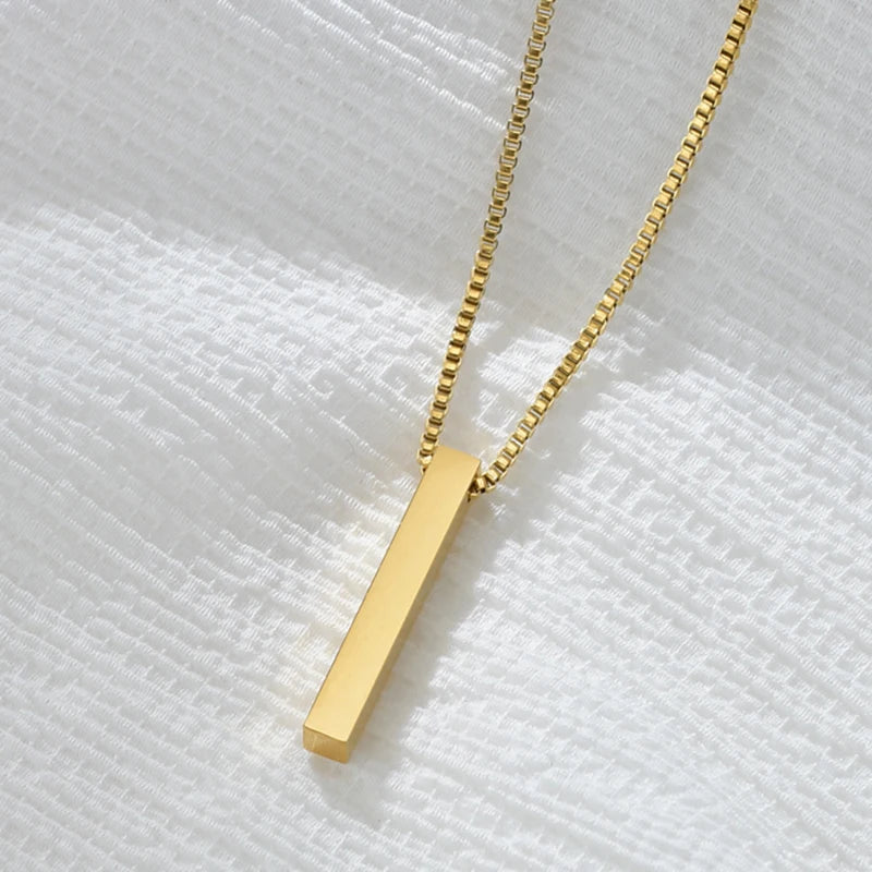 Personalized 4 Sides Engraving Square Bar Pendant Custom Name Date Stainless Steel Necklace Women Men Jewelry Gifts Wholesale