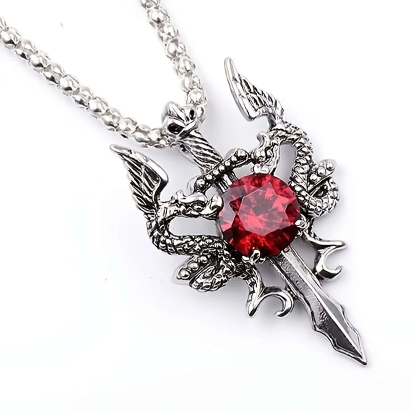 1 Gothic Dragon Water Diamond Long Necklace Men's Dominant Retro Dragon Necklace