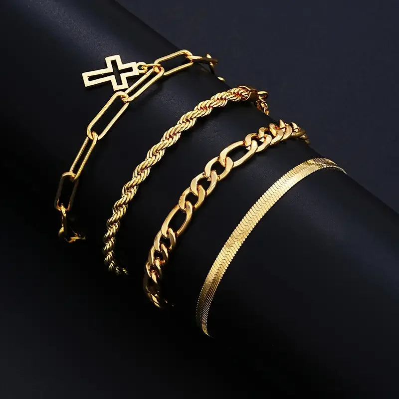 7-Piece Elegant Stainless Steel Minimalist Cross Pendant Jewelry Set for Men Chain Necklace Bracelet Jewelry for Everyday Wear