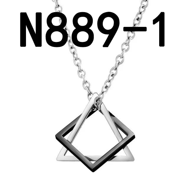 Geometry Interlocking Square Triangle Male Pendant for Men Stainless Steel Modern Trendy Geometric Stacking Streetwear Necklace