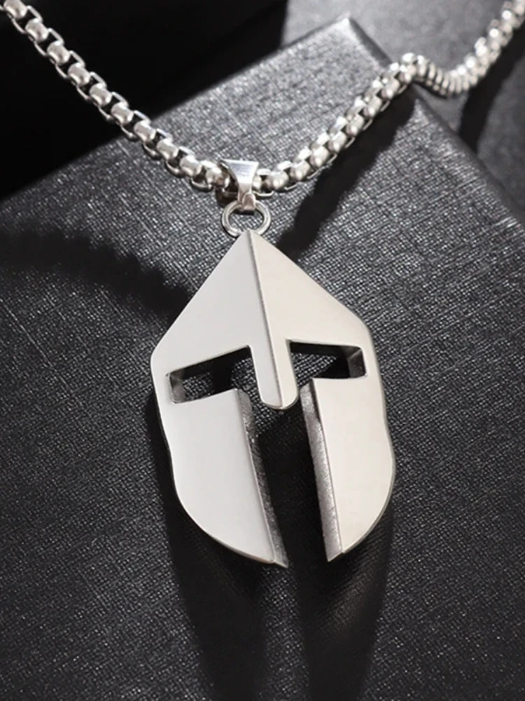 Retro Victory Ares Spartan Helmet Pendant Stainless Steel Ancient Greek Roman Spartan Mask Necklace Men Hip Hop Jewelry