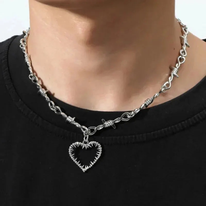 Heart Design Red Stone Hand Bone Shape Chain Women Men Necklace Ins Design Heart Style Charm Korean Chain Men Women Necklace
