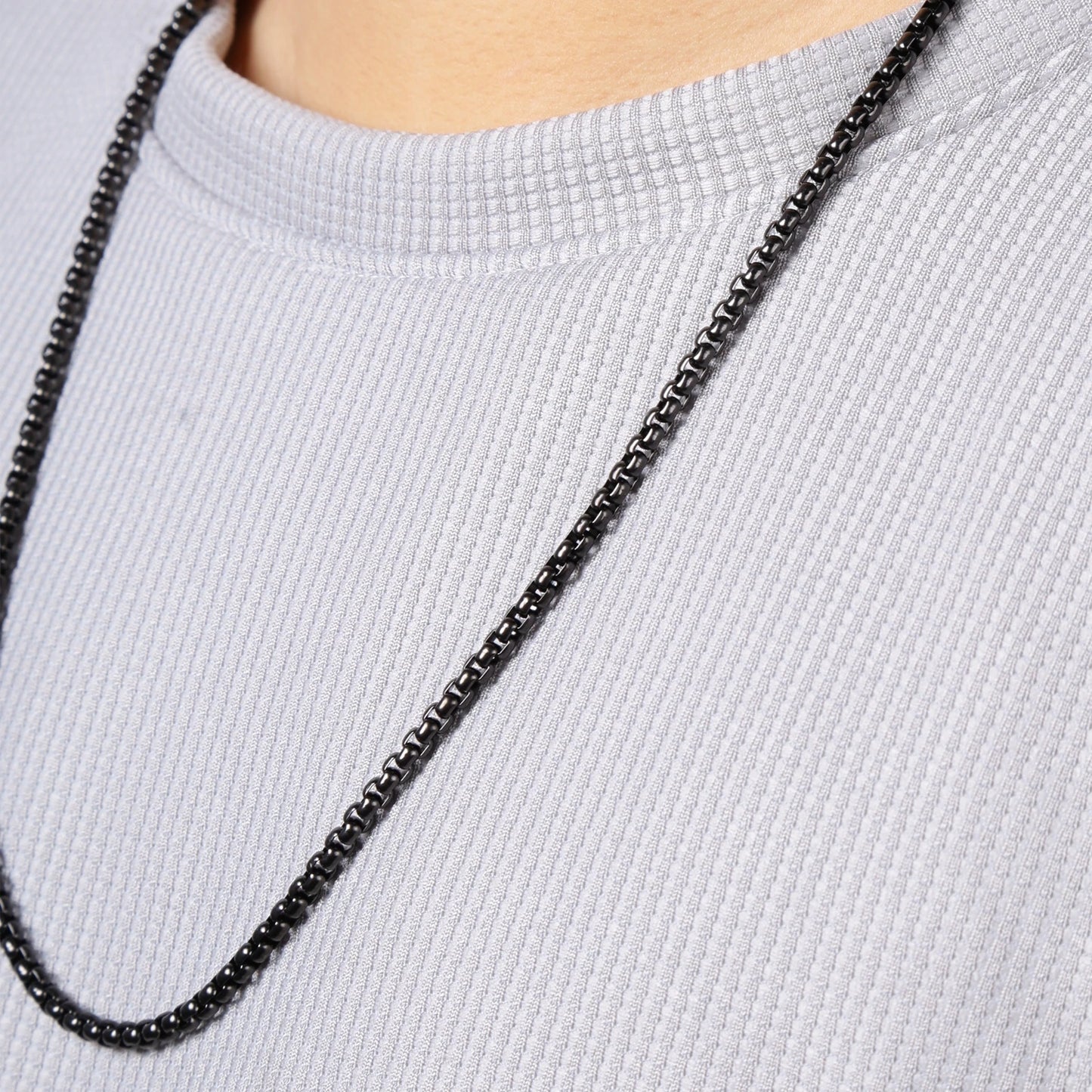 HIYEE 1 Piece 2mm/3mm/4mm/5mm Black Color Box Link Chain Classic Curb Necklace Stainless Steel Jewelry for Men Women DIY Gift