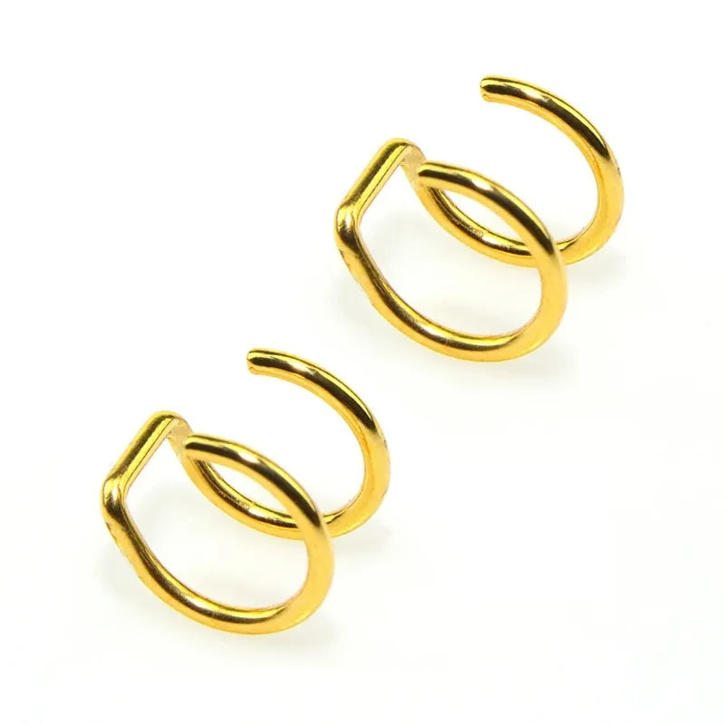 2Pcs 316L Stainless Steel Fake Ear Piercing Jewelry, Clip on Ear Cuffs Fake Lip Ring Non Piercing Labret Rings for Women Men