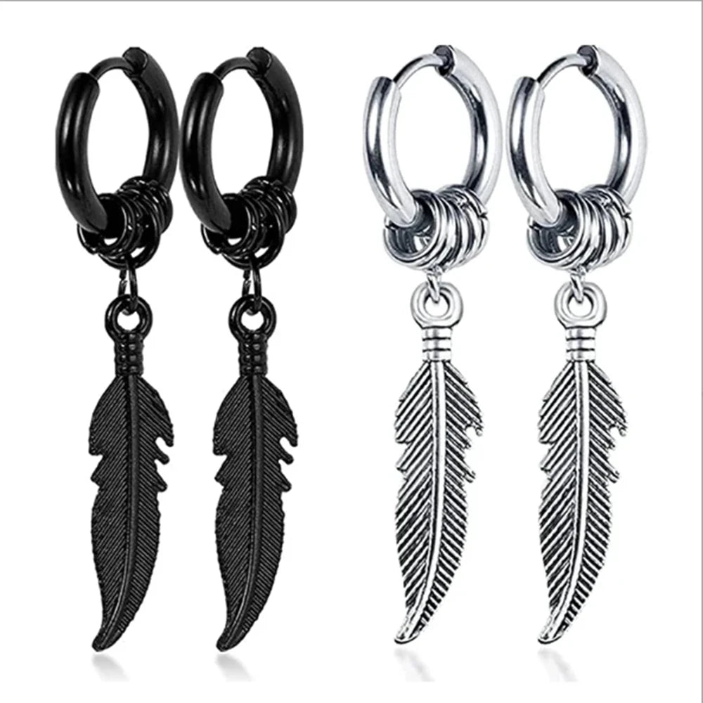 1 Pair of Fashionable Leaf Stainless Steel WOMEN'S Earrings, Punk MEN'S Earrings
