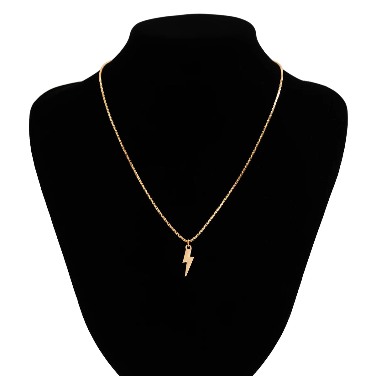 Salircon Punk Simple Box Chain Short Necklace Fashion Aesthetics Metal Lightning Pendant Necklace Men's Statement Jewelry Gift