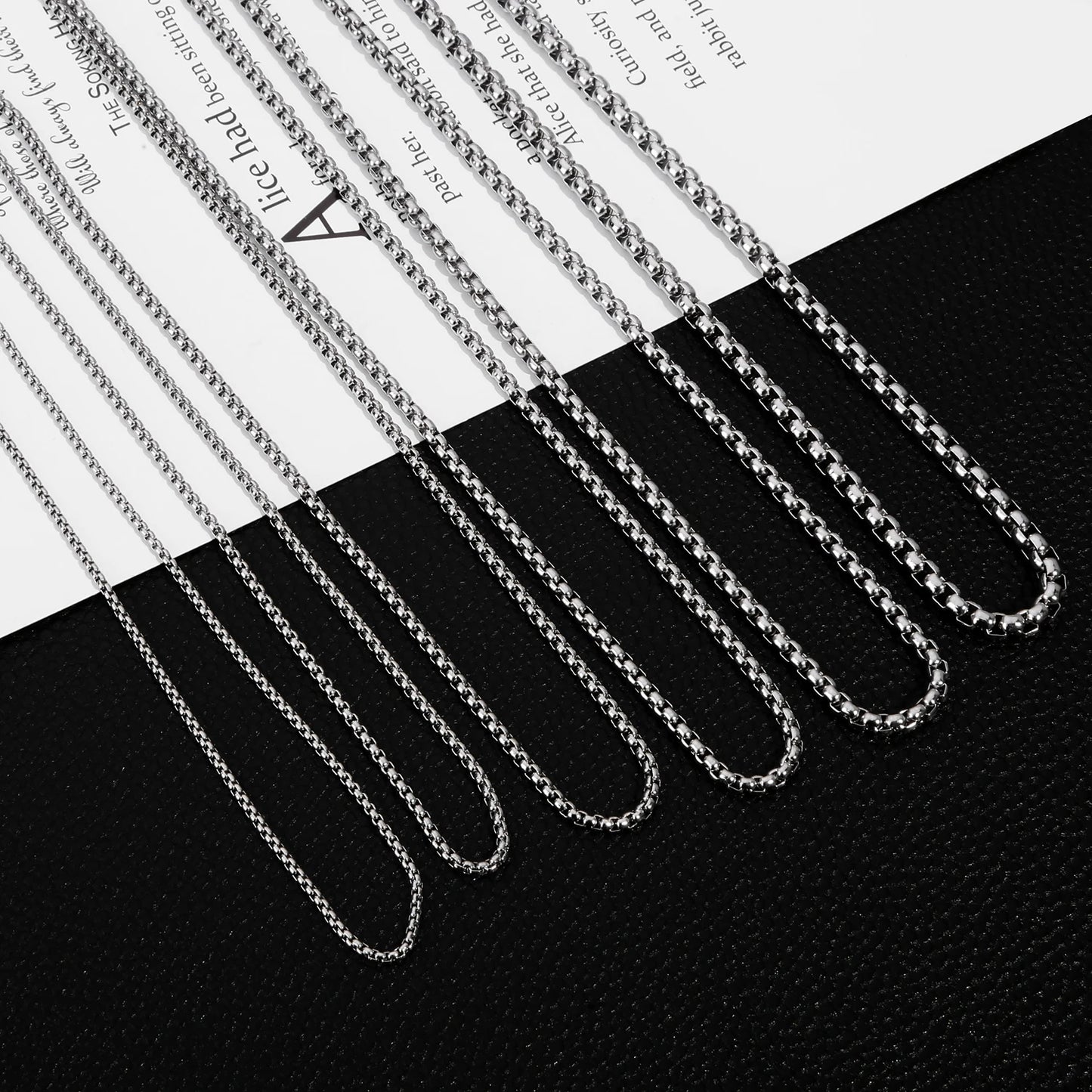HIYEE 1 Piece 2mm/3mm/4mm/5mm Black Color Box Link Chain Classic Curb Necklace Stainless Steel Jewelry for Men Women DIY Gift