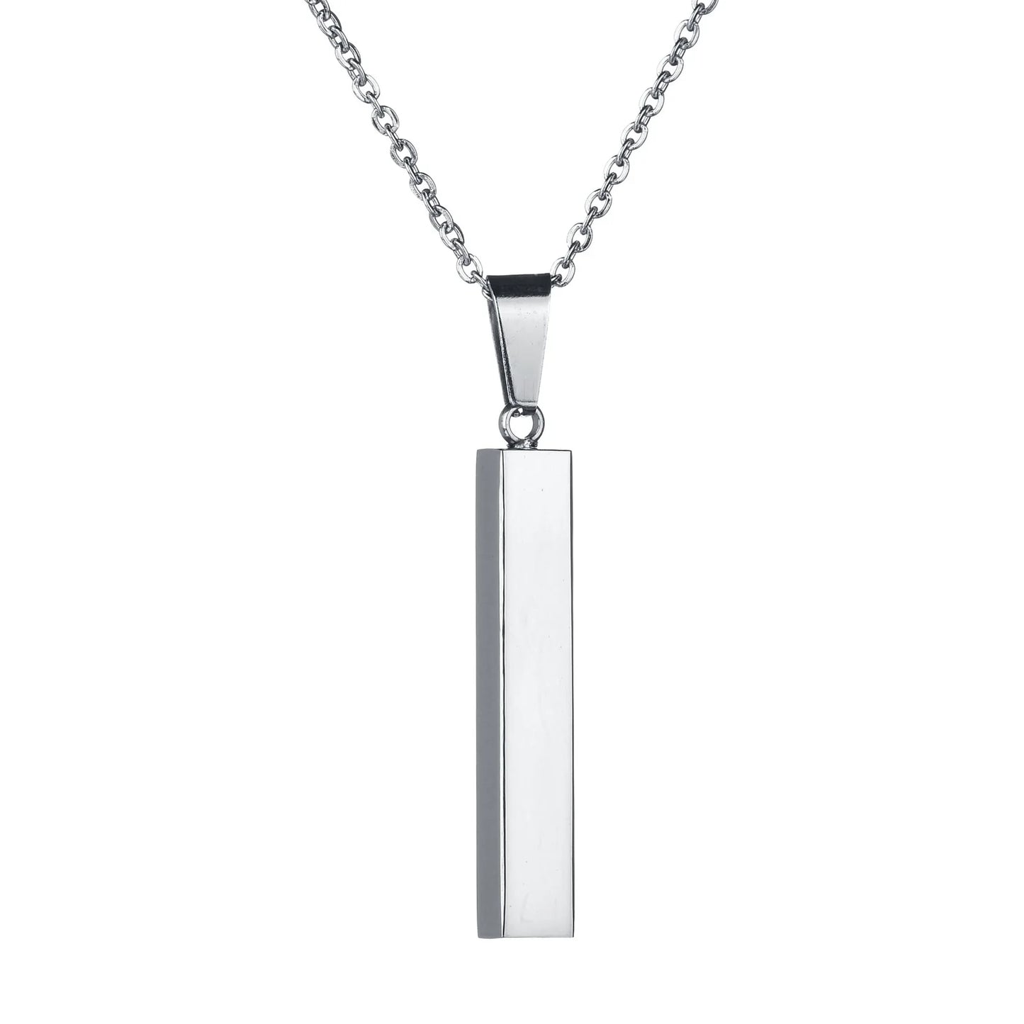 Personalized 4 Sides Engraving Square Bar Pendant Custom Name Date Stainless Steel Necklace Women Men Jewelry Gifts Wholesale
