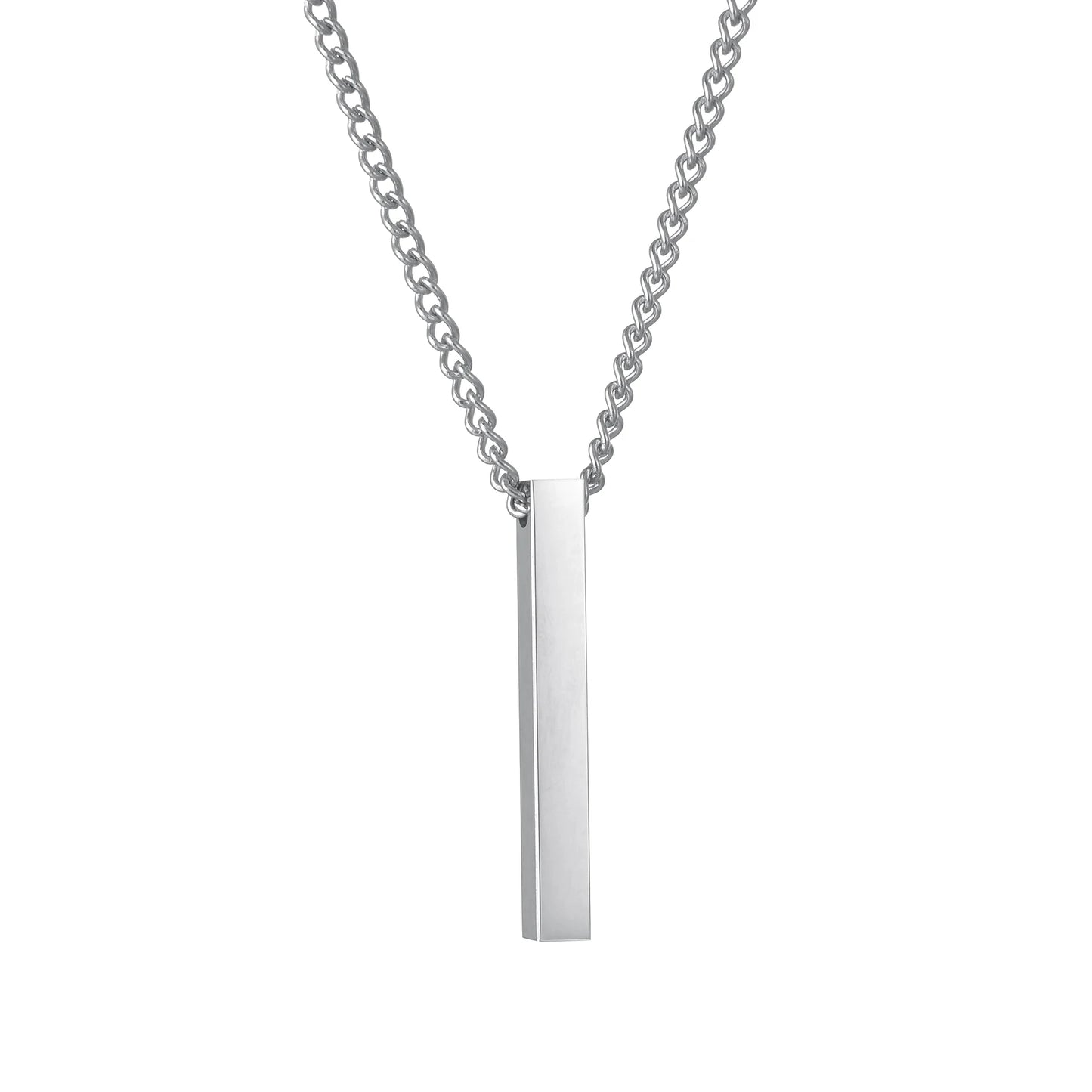 Personalized 4 Sides Engraving Square Bar Pendant Custom Name Date Stainless Steel Necklace Women Men Jewelry Gifts Wholesale