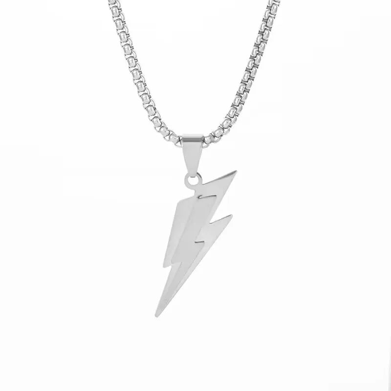 Stainless Steel Delicate Double Layer Lightning Pendant Necklace Men Women Punk Hip Hop Rock Party Jewelry Gifts