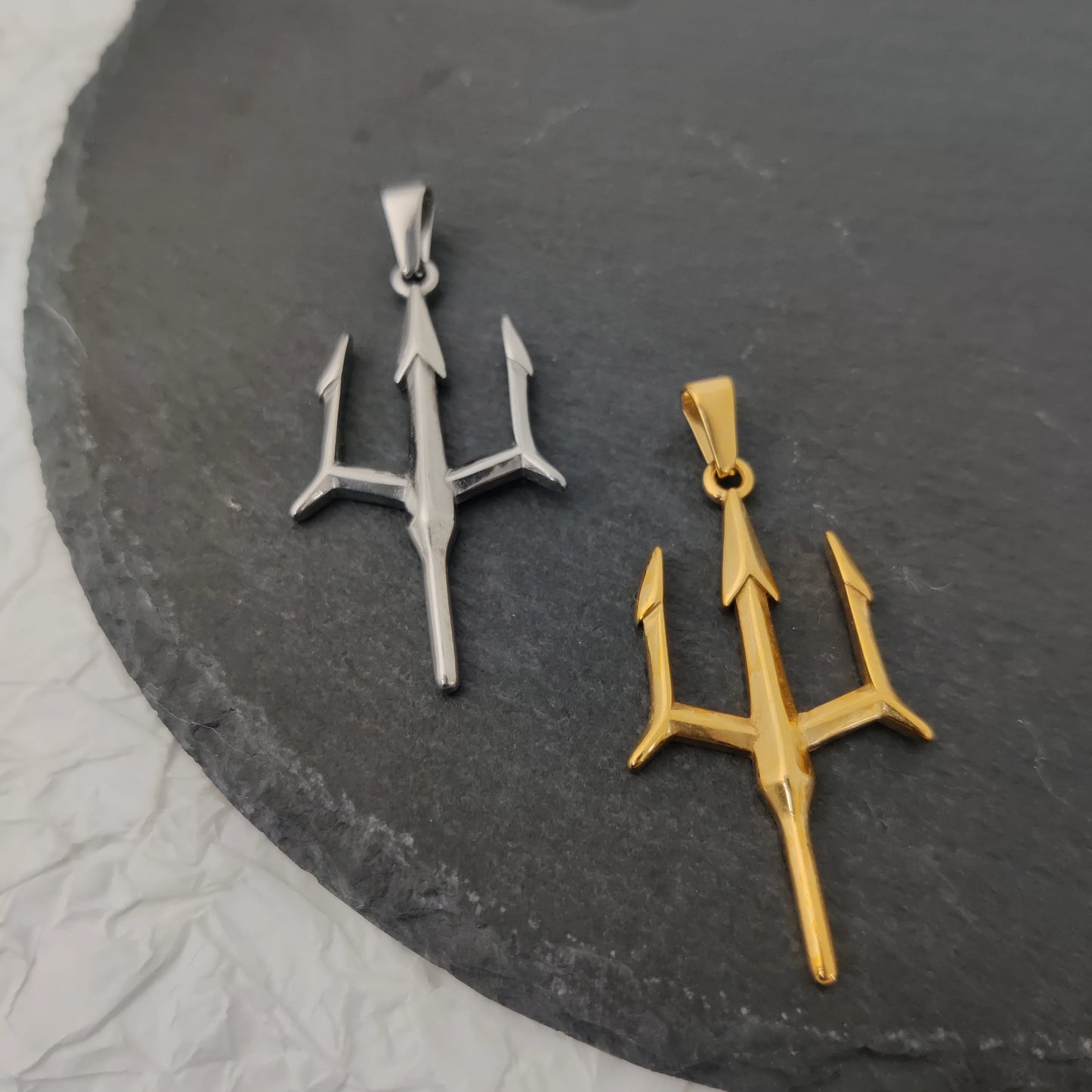 Poseidon Trident Necklace Stainless Steel 18K Gold Plated Aquaman Greek Mythology Pendant Jewelry Gift for Men